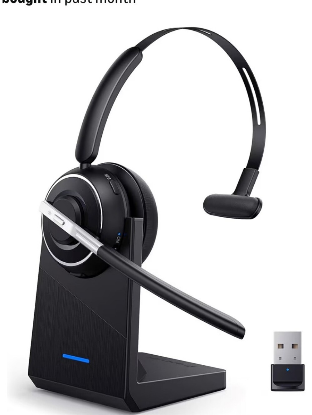 PrancyBT Wireless Mono Headset with Charging Base - Black